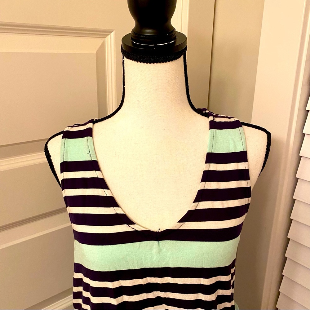 Merona || Navy/white/ sea foam green striped sleeveless v-neck t-shirt dress - Picture 2 of 7